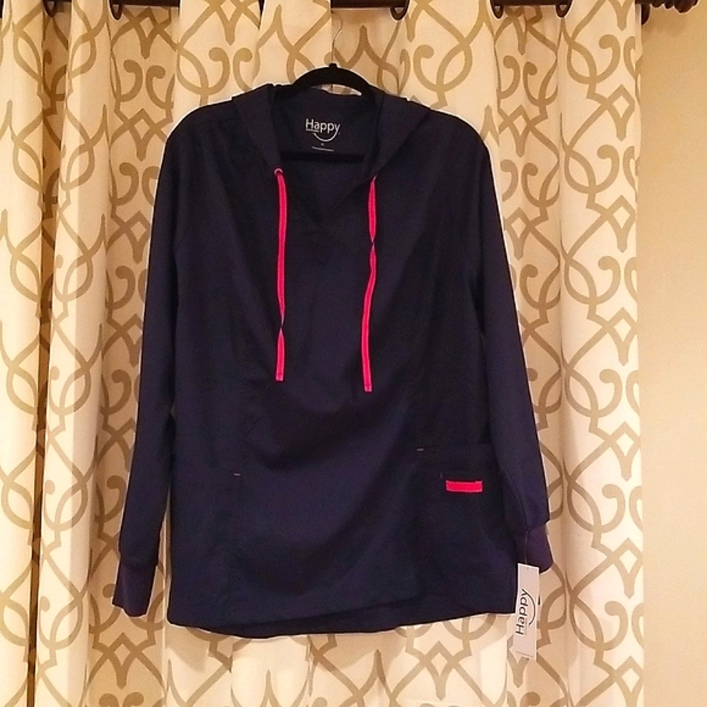 Navy/Pink Happy Scrubs XL long sleeve hooded top